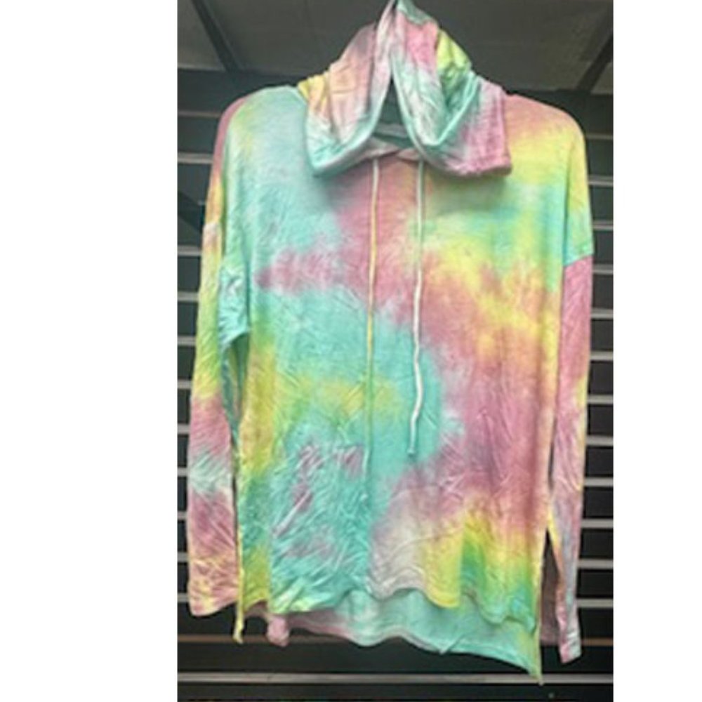 Lush Long Sleeve Tie Dye Hoodie  - Pink/Green/Yellow